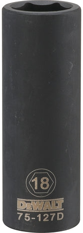 DeWALT DWMT75127OSP Deep Impact Socket, 18 mm Socket, 1/2 in Drive, 6-Point, Vanadium Steel, Chrome Plated